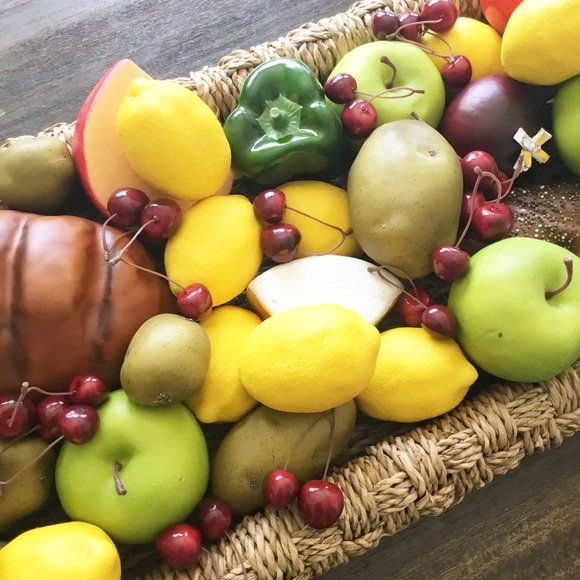Faux Decorative Realistic Artificial Fake Fruit Apples Bread Cherries Basket - Picture 3 of 7